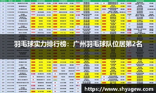 羽毛球实力排行榜：广州羽毛球队位居第2名